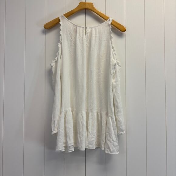 Sundance Women's Boho Chic Beach Peplum Gauze Ruffle Cold Shoulder Top Size M - Picture 7 of 7